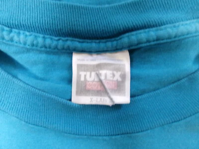 复古 90 年代 T 恤 XL BLANK TEAL BLUE TULTEX 标牌单针美国制造 100% 棉 — 第 1/4 张图片