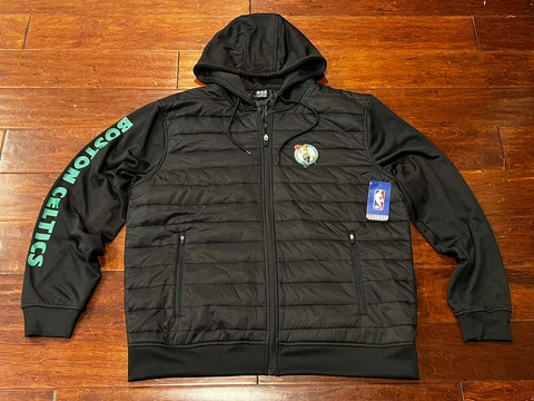 NBA Ultra Game Boston Celtics Black Adult Sz Medium Hooded Quilted Puffer Jacket Cover