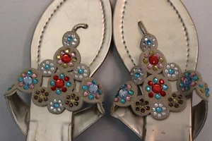Ann Marino Damen bunte Perlen-Tanga ~ Sandalen ~ Größe 9,5 ~ Slipper - Bild 1 von 10