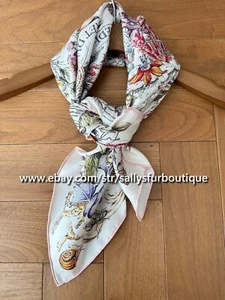 Sallys 18 Momme Corals Florals Print Twill Silk Wrap Scarf Double Face Shawl 35" - Picture 1 of 31