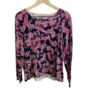 Cárdigan Suéter Talbots Para Mujer XL Azul Marino Rosa Paisley Floral Algodón Manga 3/4 - Imagen 1 de 4