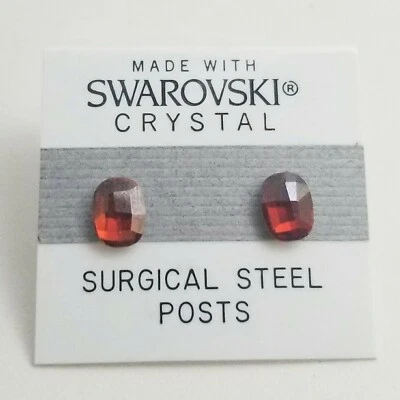 Brown Garnet Oval Stud Earrings 8mm Crystal Made with Swarovski Elements Gift - Image 1 of 2