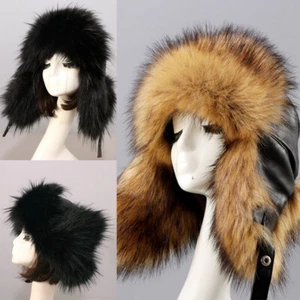Hombres Mujeres Ushanka Soldado Ruso Sombrero Imitación Piel PU Cosaco Trampero Sombreros de Aviador - Imagen 1 de 18