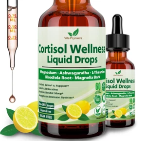 ✨ Cortisol Balance Liquid Drops 17-in-1 Ashwagandha Magnesium L-Theanine 2oz Lem - Picture 1 of 7