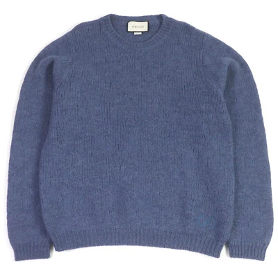 GUCCI knit GG logo embroidery crew neck long sleeve blue wool mens XL 636327 - Image 1 of 4
