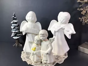 Ángeles de Navidad ~ De colección ~ Lote de 3 ~ Niñas Tocando Instrumentos ~ Niños Cantando/con Pájaro - Imagen 1 de 24