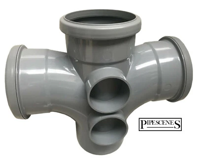 Floplast 110mm Cross Tee 4 - Way Double Branch 92.5° Grey Push Fit - SP230 - Image 1 of 4
