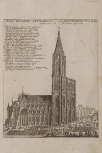 M. MERIAN (1621-1687), Straßburger Münster, historische Ansicht, Rad. Barock - Bild 1 von 5