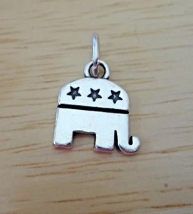 Charm Argento Sterling 13x14mm Elefante Repubblicano Stelle Politica Voto - Foto 1 di 2