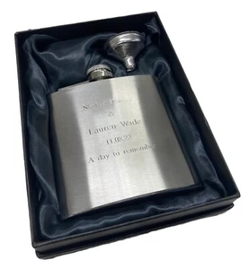 Juego de regalo personalizado de 6 oz con frasco de cadera plateado - grabado regalo de papá Best Man - Imagen 1 de 2