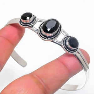 Black Spinel Gemstone Handmade 925 Sterling silver Adjustable Cuff Bracelet - Picture 1 of 1