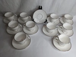 10x Lenox Fine Bone China Federal Platinum Cup & Saucer Sets, 21 Pieces - Unused - Picture 1 of 13