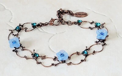 Pulsera SATÉLITE Cobre Vinculado Azul Floral Flor Agua Cristal Estrás Foto 1 de 4