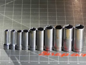 Snap On SAE 10Pc 3/8" Drive Deep Socket Set 5/16" 7/8" 6Pt Dr 211sfsy MINUS 1/4 - Picture 1 of 4