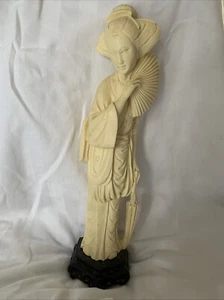 Statua vintage anni 50 A. Santini geisha giapponese resina alabastro intagliata a mano - Foto 1 di 6