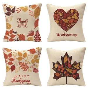 Fall Linen Throw Pillow Covers Thanksgiving Decor 18x18 Inch Set of 4 maple leaf - Picture 1 of 9