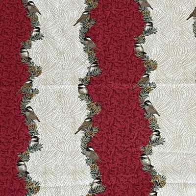 Chickadees & Berries Border Print Bernartex Cotton Fabric 5070M 2 Yards - Image 1 of 4