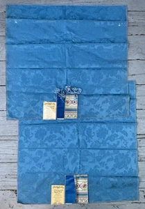 PAIR Blue Mid-Century Mod Viennese Damask Silk Cotton Scalamandre Silks Sample - Picture 1 of 11