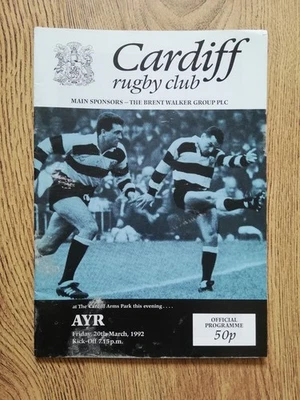 Cardiff v Ayr March 1992 Rugby Programme - Image 1 of 2