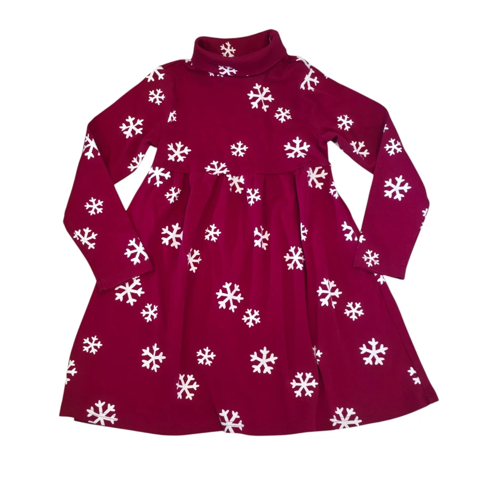 Vestido de Vacaciones Gymboree Niña Talla 8 Rojo Copo de Nieve Manga Larga Algodón Cuello Alto Foto 1 de 4