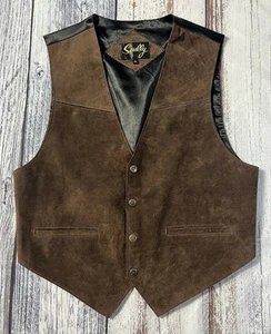 Scully Vest Suede Leather Brown Western Medium Buttons - Picture 1 of 13