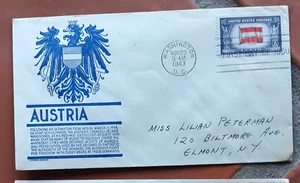 WW2 OVER-RUN NATIONS AUSTRIA FLAG ANDERSON CREST OF ARMS CACHET 1943 FLAG FDC - Picture 1 of 1