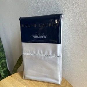 Ralph Lauren RL 624 Solid Sateen Standard Sham Pair Set Vintage Silver Hemstitch - Picture 1 of 10