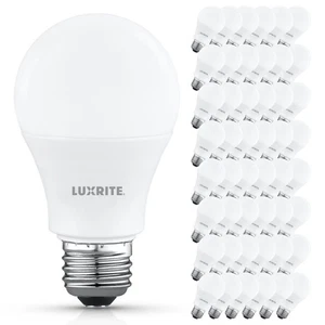 Luxrite A19 LED Light Bulb 9.5W=75W 3500K 1100LM E26 Damp Rated ETL 48-Pack - Picture 1 of 7