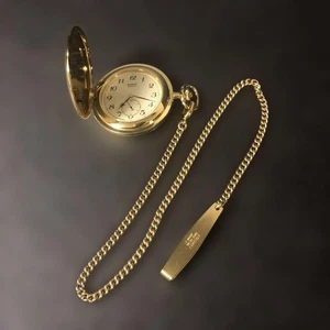 Seiko Pocket Watch Gold Chain Open Face Analog Used No Customs Fees US - Picture 1 of 10
