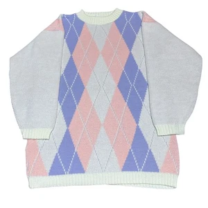 Vintage 80er 90er Bedford Fair Pastell Argyle karierter Strickpullover Damengröße Medium - Bild 1 von 8