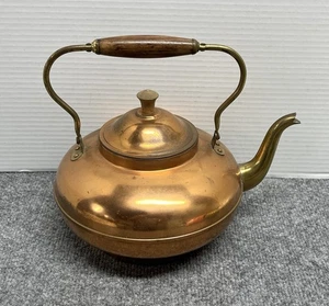 Copper Teapot Tea Kettle Made In Holland Wood Handle Vintage  - Picture 1 of 6
