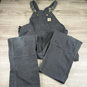 Mono con tirantes doble rodilla de lona Carhartt para hombre talla 38x30 R01 negro trabajo desgastado - Imagen 1 de 23
