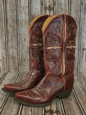 Botas de Vaquero Cruz Flor de Lis Bordadas Rojo Oscuro Cavender’s Talla 6 B para Mujer Foto 1 de 4