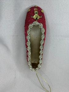 Red Ballerina Slipper with Gold Glitter Trim 4.5" Christmas Ornament - Picture 1 of 5