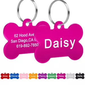 Personalized Pet Name ID Tags for Dog, Custom Double Sided Engraved Bone Shape - Picture 1 of 21