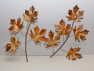 Metal Brass Color Fall Leaves Vintage Wall Hanging Multi-Color Set of 2 - Picture 1 of 10