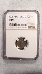 1929 Canada NEWFOUNDLAND Five Cents NGC AU55 SILVER 5C Coin BUY IT NOW! - Picture 1 of 4