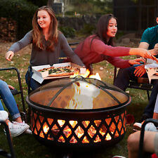 30" Black Round Fire Pit Spark Screen Outdoor Heavy-Duty Wood Burning Mesh Cover