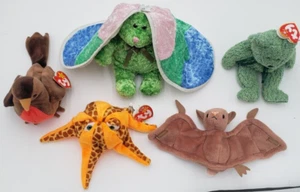 Ty Beanie babies Rare Retired Lot Of 4 wish early batty shamrock and a bunny A10 - Picture 1 of 6