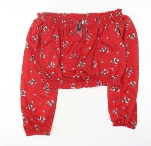 Divided Womens Red Floral Polyester Blend Cropped Blouse Size Ser - Picture 1 of 12
