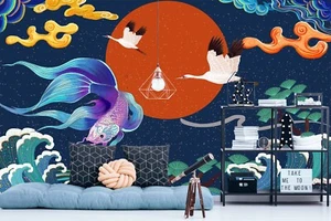3D Crane Goldfish 1521 Wallpaper Mural Paper Wall Print Indoor Murals CA Coco - Picture 1 of 11