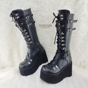 Kera 200 Black Shin Shield Rodilla Bota 4,5" Plataforma Gótica Punk Rock DEMONIA - Imagen 1 de 11