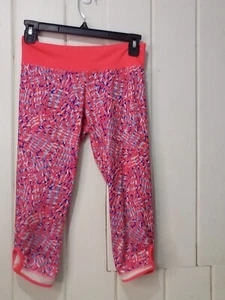 Old Navy Active Capri Leggings Girls L 10-12 Athletic Pattern Pink Blue - Picture 1 of 14