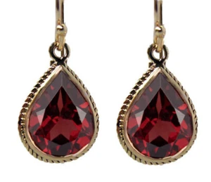 E120 Genuine 9ct Solid Gold NATURAL Large Garnet Tear Drop Earrings 7.00ct - Picture 1 of 4