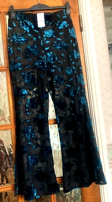 BNWT Ladies NEXT Fine SHEER Flock MESH Pull On BLACK & BLUE DEVORE Trousers 18 - Image 1 of 4