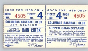 Ticket No 4 Columbus Baseball Club Jet Stadium MiLB Stub & Rain Check 1968 Only - Picture 1 of 2