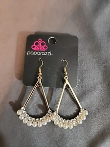 Top To Bottom Brown Paparazzi Earrings Dangle, Pearl, Rhinestone - Picture 1 of 2
