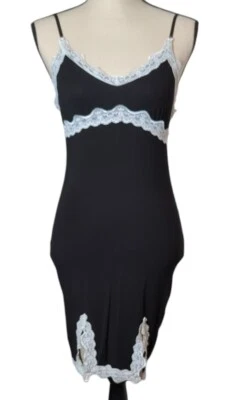 Mujer Vestido sin Mangas Lencería S Negro Elastizado Blanco Encaje Correas Ajustables Coqueta Foto 1 de 4