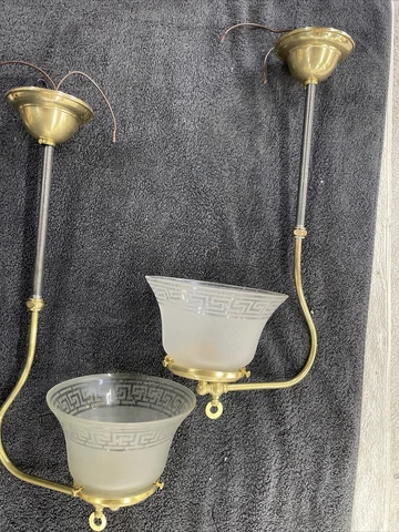 Antique Original Pair Converted Ceiling Mount Gas Lights Restored Cover