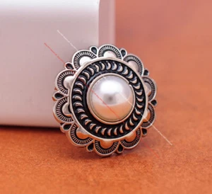 10X Engraved Flower Pearl Bead Conchos Craft Shank Button Sewing Closure 25MM - Picture 1 of 9